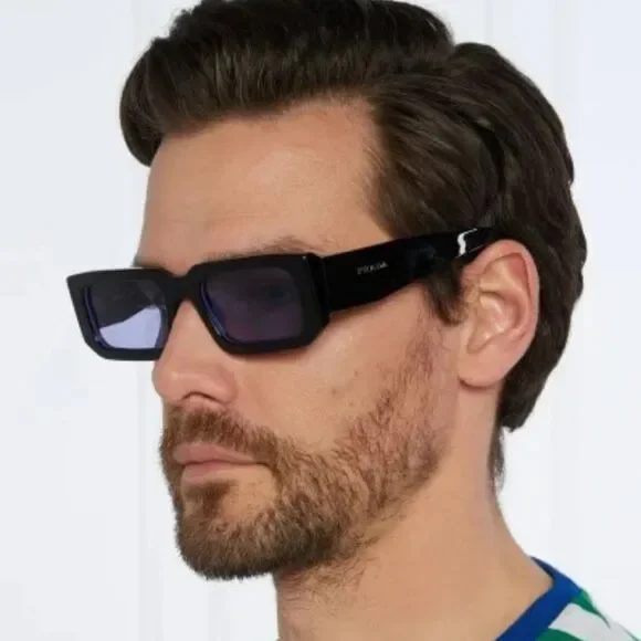 NEW Prada PR06YS 02Z01O Black Blue Rectangle Unisex Sunglasses - Picture 3 of 11